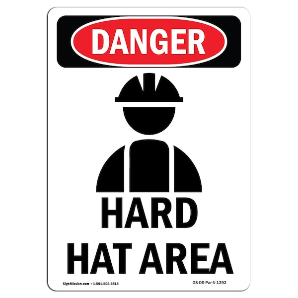 Signmission OSHA Danger Sign, Hard Hat Area, 14in X 10in Rigid Plastic, 10" W, 14" H, Portrait OS-DS-P-1014-V-1292 - main